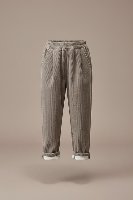 Pantalon Velours Côtelé Gris Ample Enfant Doublé - Cordé - vue 3