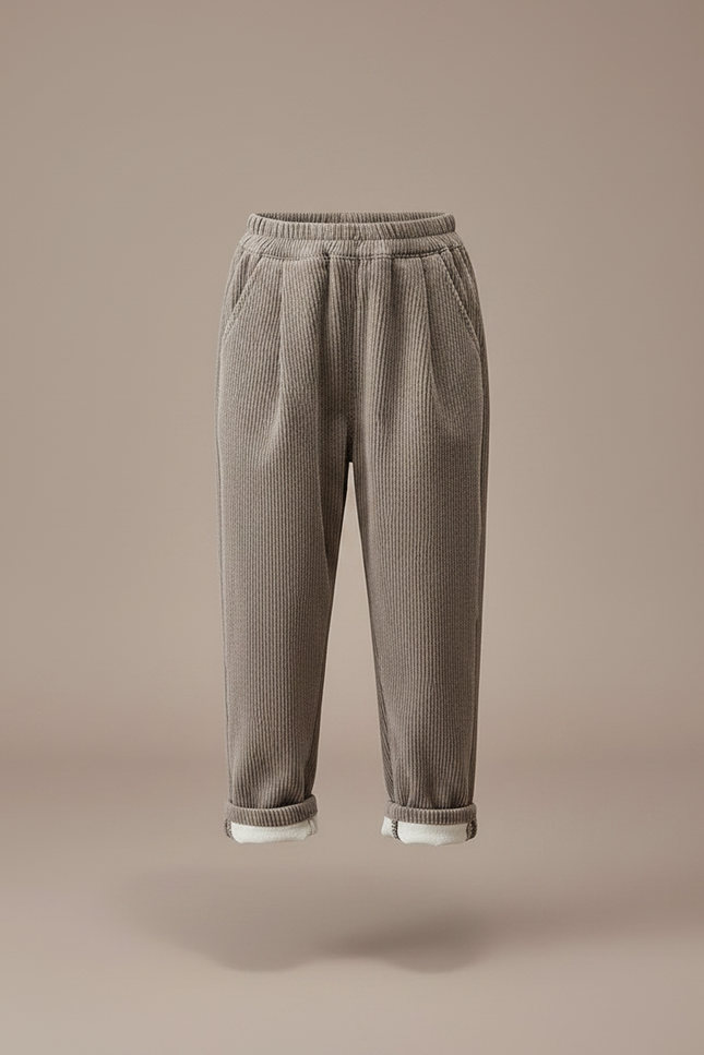 Pantalon Velours Côtelé Gris Ample Enfant Doublé - Cordé - vue 3