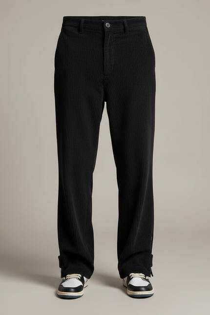 Pantalon Velours Noir Côtelé Ample Zippé - Cordé - vue 3