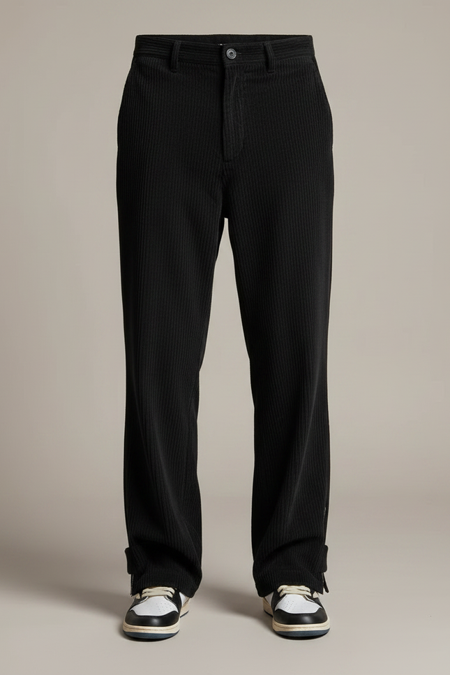 Pantalon Velours Noir Côtelé Ample Zippé - Cordé - vue 3