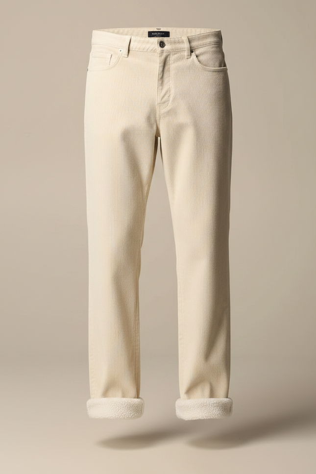 Pantalon Velours Crème Côtelé Doublé Chaud Homme - Beige - vue 3