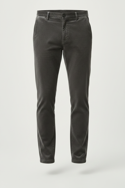Pantalon Velours Gris Côtelé Slim Homme Élégant - Cordé - vue 3