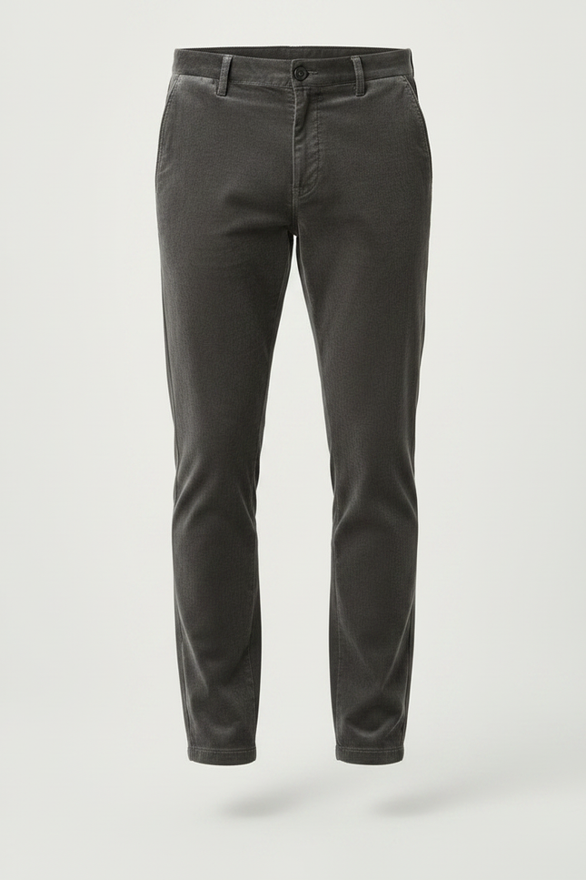Pantalon Velours Gris Côtelé Slim Homme Élégant - Cordé - vue 3