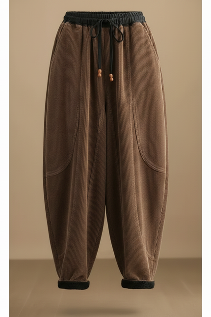 Pantalon Velours Marron Côtelé Ample Doublé Femme - Cordé - vue 3