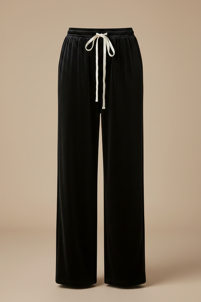 Pantalon Velours Noir Ample Fluide Décontracté Femme - vue 3