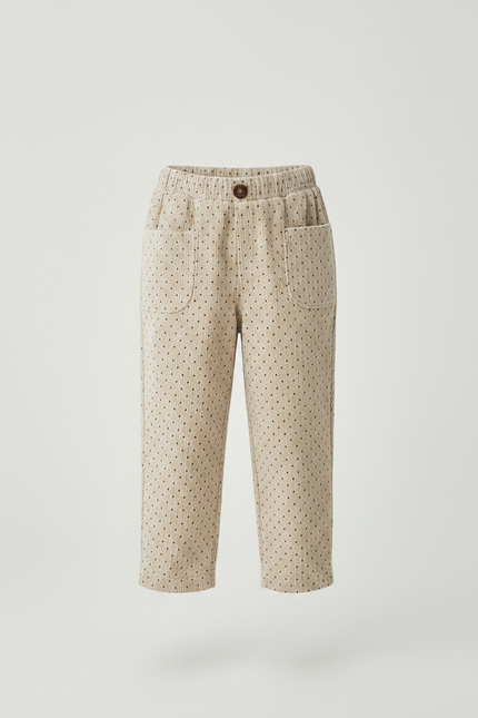 Pantalon Velours Beige Ample Points Fille Décontracté - Cordé - vue 3