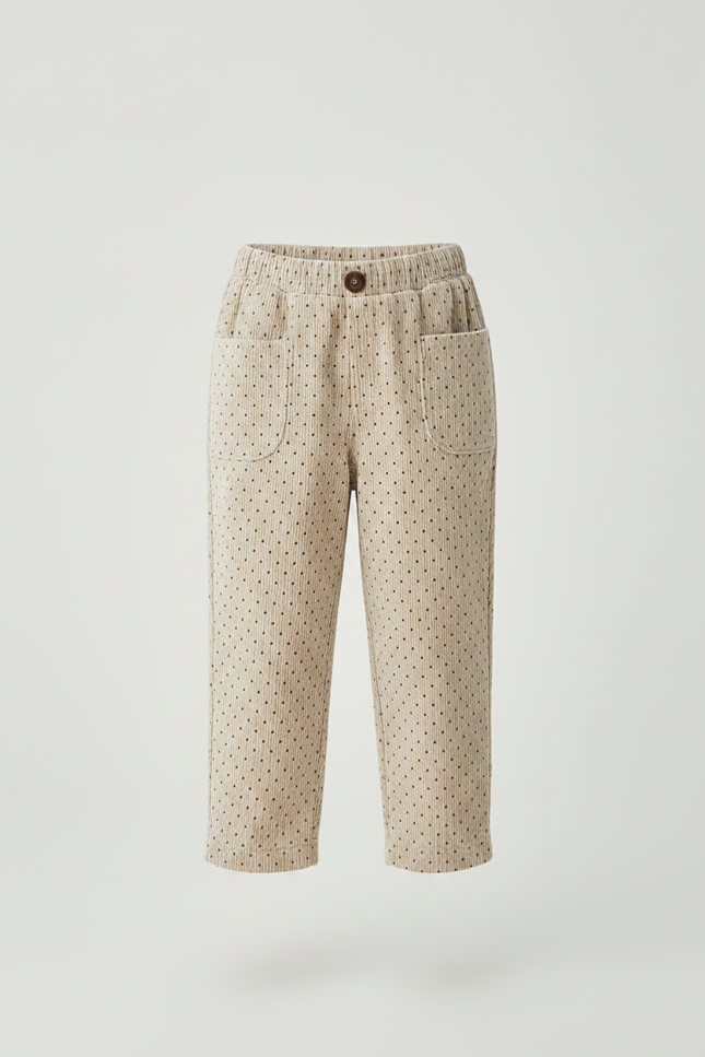 Pantalon Velours Beige Ample Points Fille Décontracté - Cordé - vue 3