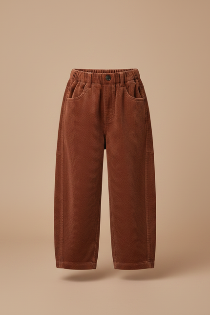 Pantalon Velours Marron Côtelé Ample Enfant Fille - Cordé - vue 3