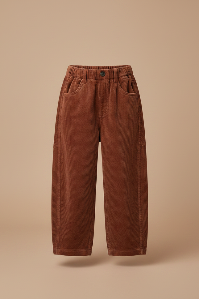Pantalon Velours Marron Côtelé Ample Enfant Fille - Cordé - vue 3