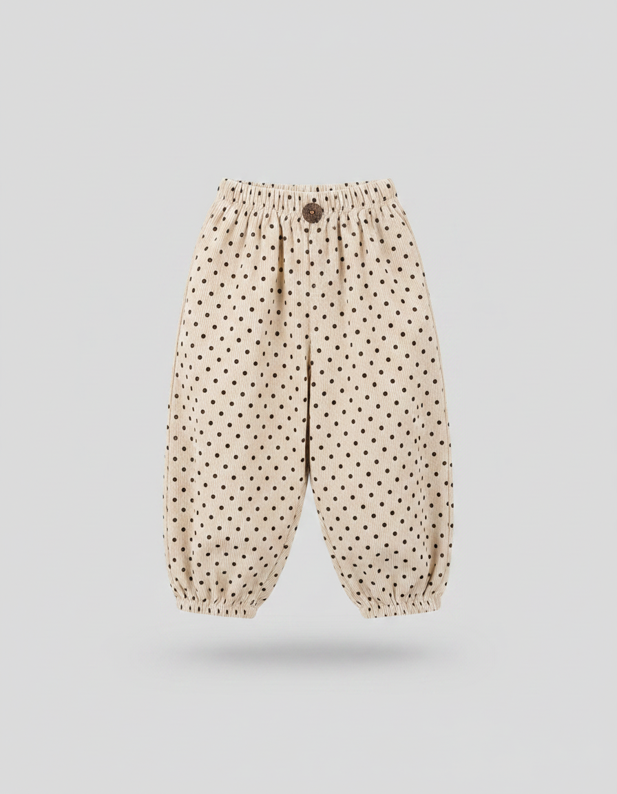 Pantalon Velours Beige Côtelé Points Ample Enfant - Cordé - vue 2