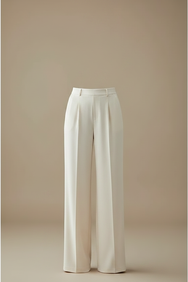 Pantalon Velours Crème Ample Taille Haute Fluide - Beige - vue 3