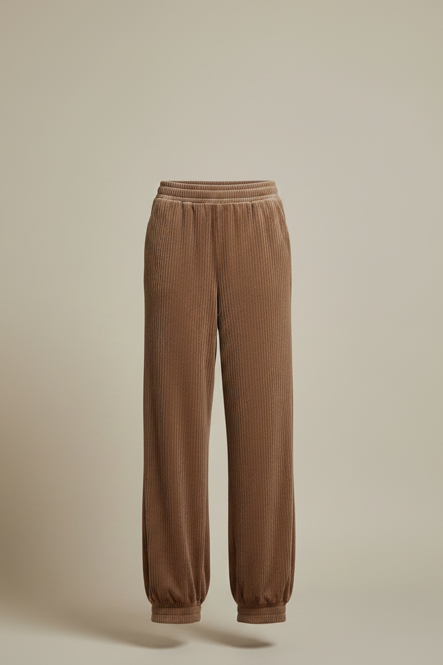 Pantalon Velours Marron Côtelé Fluide Ample Décontracté - Cordé - vue 3