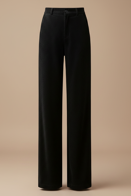 Pantalon Velours Côtelé Noir Large Décontracté Femme - Cordé - vue 3