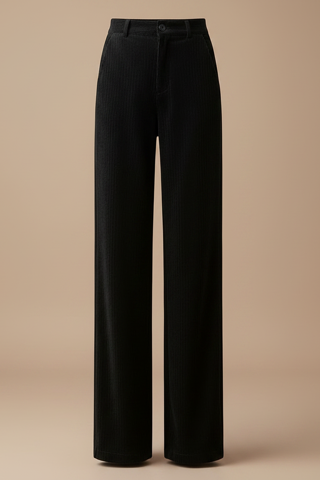Pantalon Velours Côtelé Noir Large Décontracté Femme - Cordé - vue 3