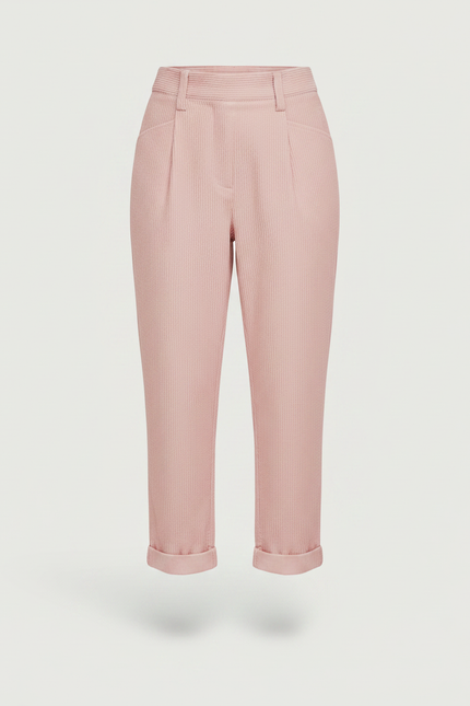 Pantalon Velours Rose Côtelé Taille Haute Ample Décontracté - Cordé - vue 3