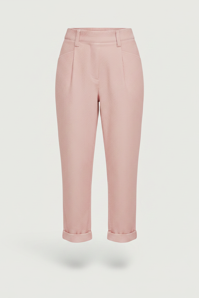 Pantalon Velours Rose Côtelé Taille Haute Ample Décontracté - Cordé - vue 3