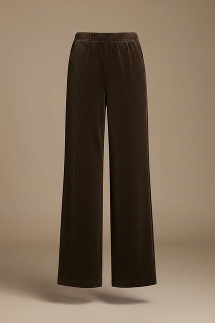Pantalon Velours Marron Côtelé Large Droit Femme - Cordé - vue 3