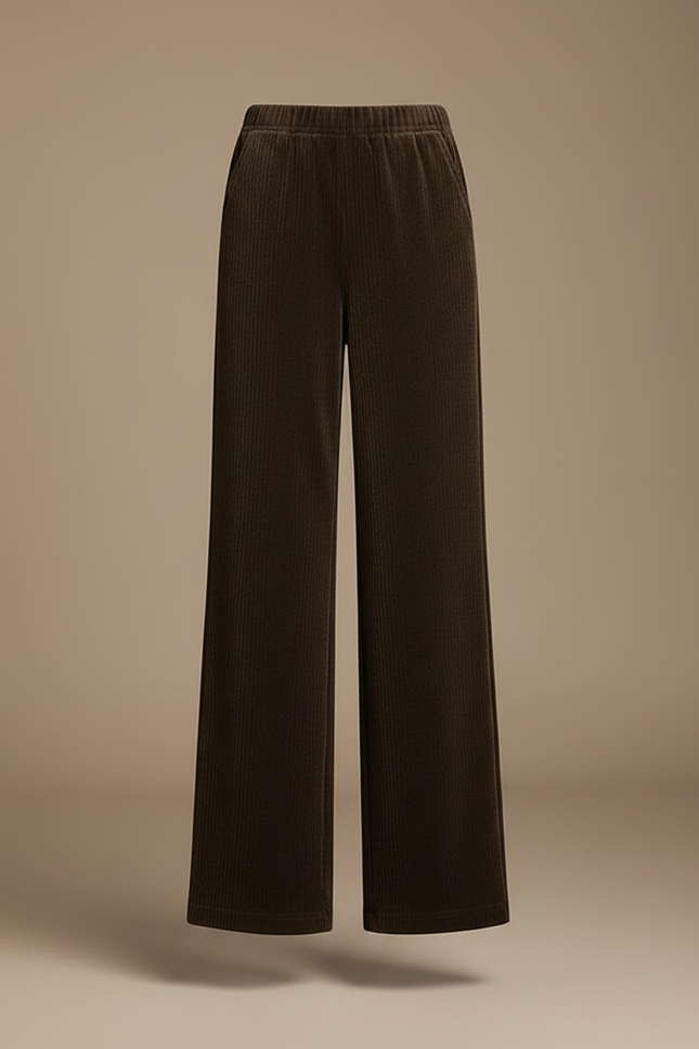 Pantalon Velours Marron Côtelé Large Droit Femme - Cordé - vue 3