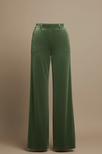 Pantalon Velours Vert Émeraude Large Élégant Fluide - vue 3
