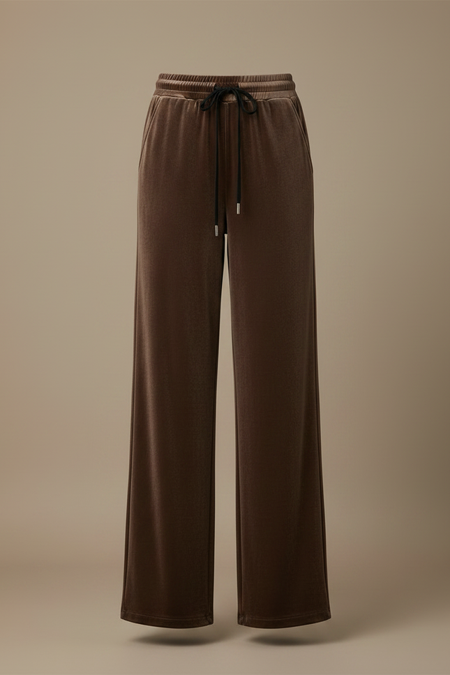 Pantalon Velours Marron Ample Fluide Élégant Femme - vue 3