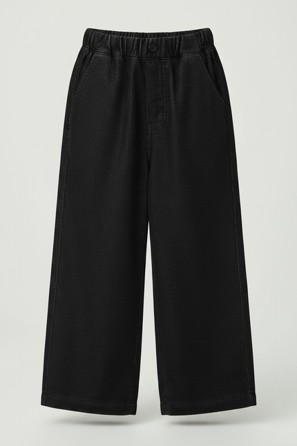 Pantalon Velours Noir Côtelé Ample Enfant Décontracté - Cordé - vue 3