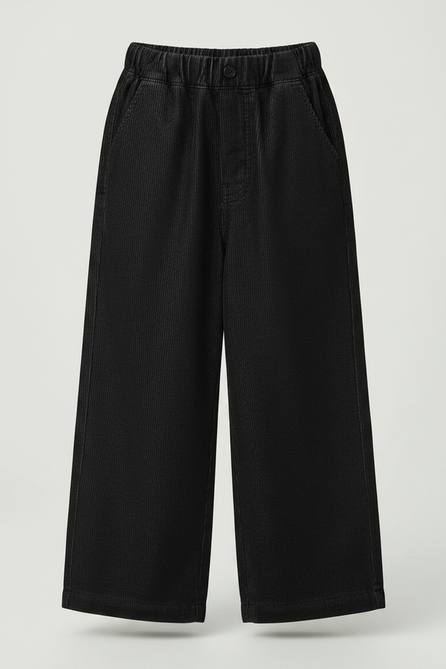 Pantalon Velours Noir Côtelé Ample Enfant Décontracté - Cordé - vue 3