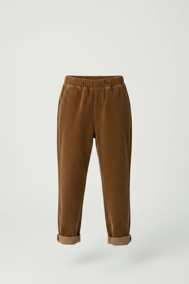 Pantalon Velours Côtelé Marron Ample Enfant Décontracté - Cordé - vue 3