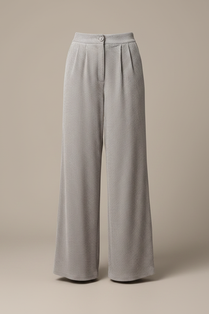 Pantalon Velours Côtelé Gris Ample Taille Haute - Cordé - vue 3