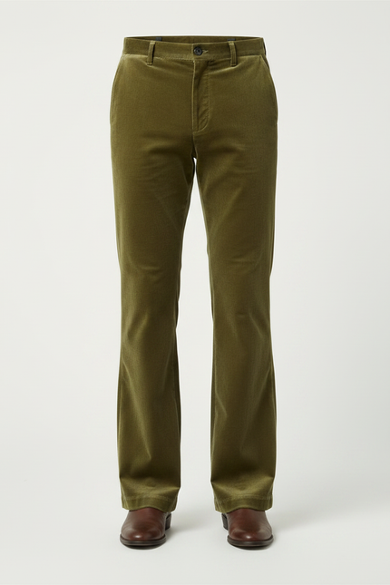 Pantalon Velours Homme Évasé Vert Confortable Élégant - Kaki - vue 3