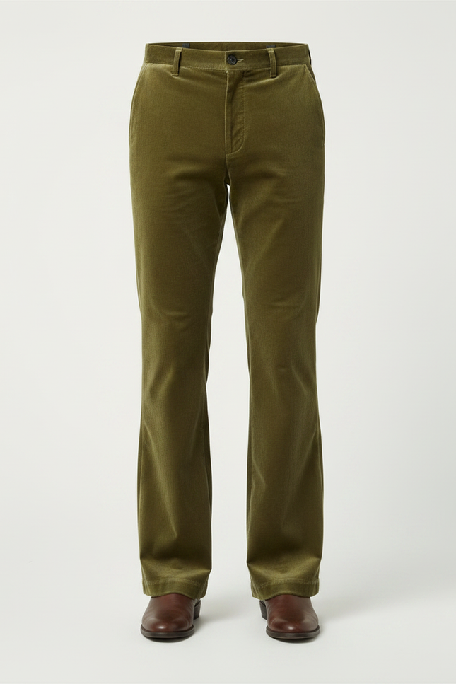 Pantalon Velours Homme Évasé Vert Confortable Élégant - Kaki - vue 3