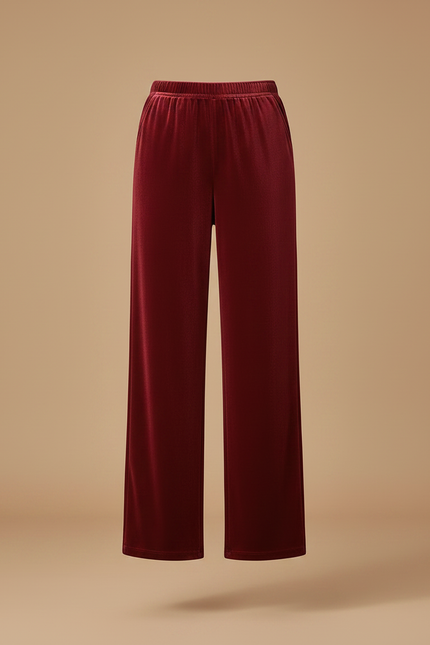 Pantalon Velours Rouge Ample Fluide Élastique Femme - Bordeaux - vue 3