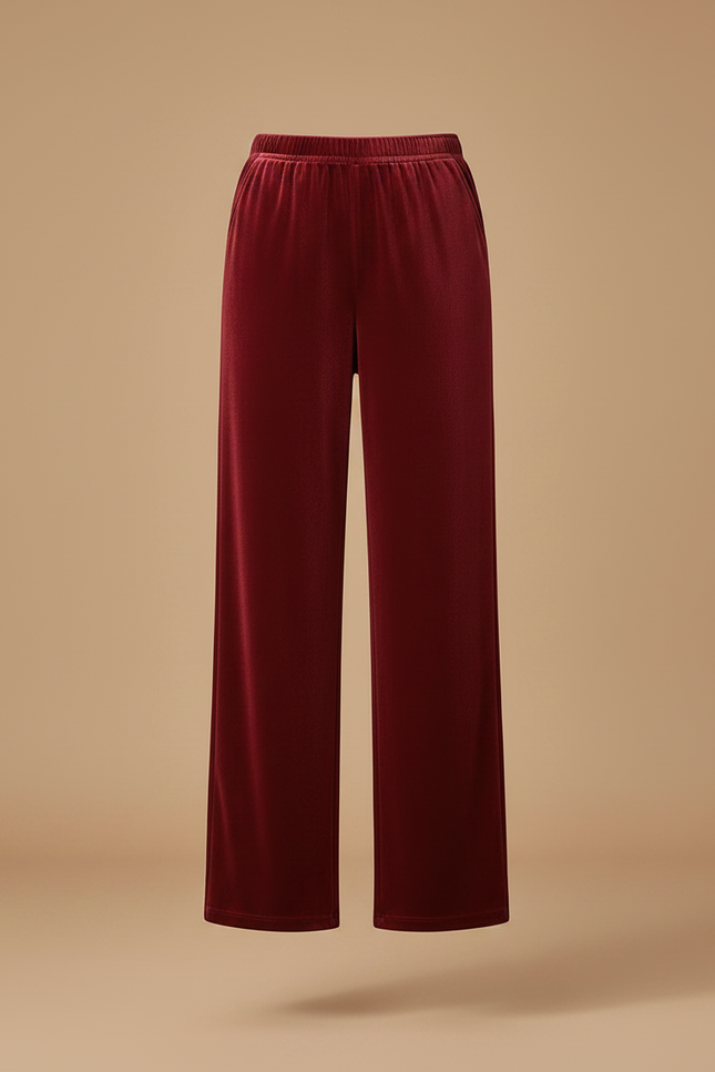 Pantalon Velours Rouge Ample Fluide Élastique Femme - Bordeaux - vue 3