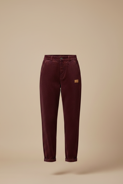 Pantalon Velours Bordeaux Côtelé Ample Taille Haute Femme - Cordé - vue 3