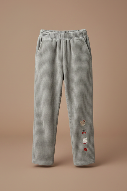 Pantalon Velours Côtelé Gris Enfant Brodé Décontracté - Cordé - vue 3