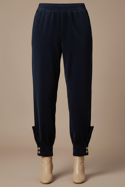 Pantalon Velours Marine Côtelé Harem Élastique Boutons - Cordé - vue 3