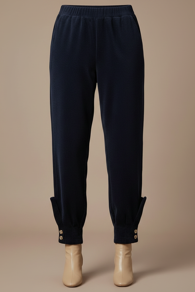 Pantalon Velours Marine Côtelé Harem Élastique Boutons - Cordé - vue 3