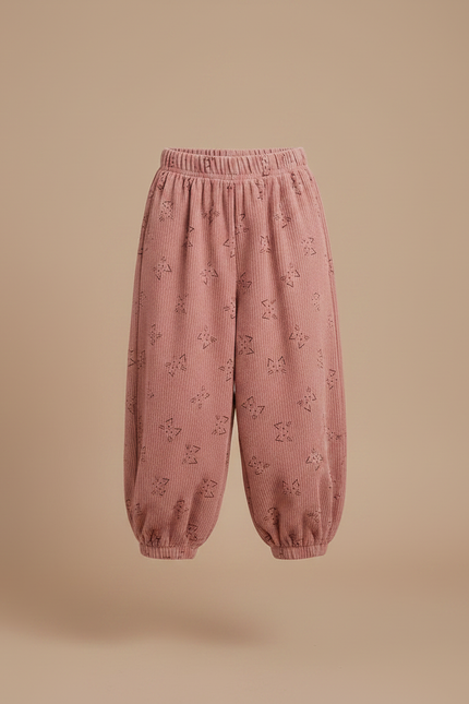Pantalon Velours Rose Côtelé Ample Imprimé Fille - Cordé - vue 3