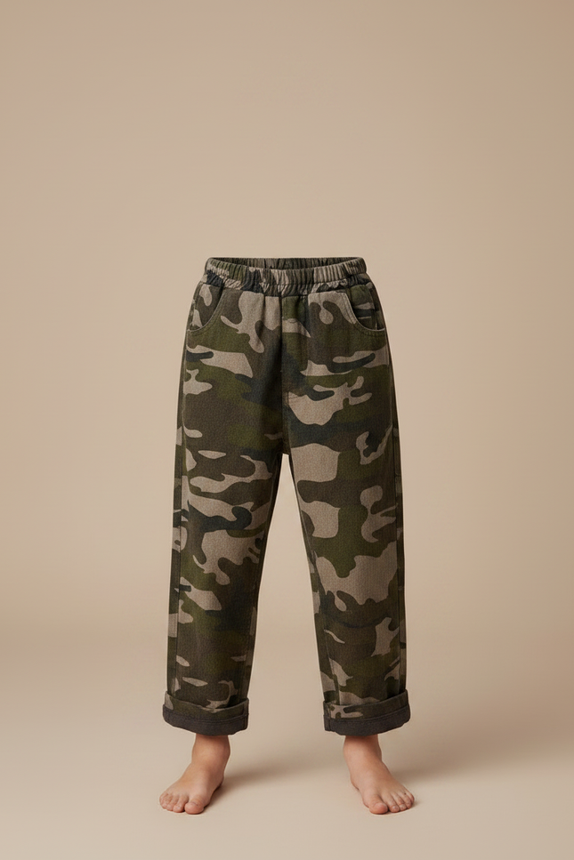 Pantalon Velours Camouflage Enfant Court Ample Doux - Kaki - vue 3