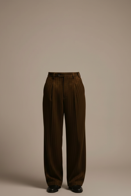 Pantalon Velours Marron Rayé Ample Élégant Homme - vue 3