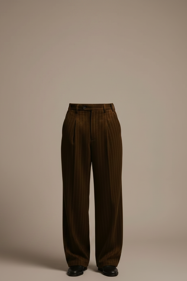 Pantalon Velours Marron Rayé Ample Élégant Homme - vue 3