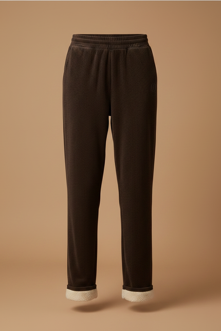 Pantalon Velours Marron Côtelé Doublé Polaire Ample - Cordé - vue 3