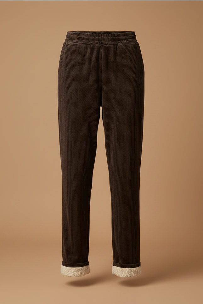 Pantalon Velours Marron Côtelé Doublé Polaire Ample - Cordé - vue 3