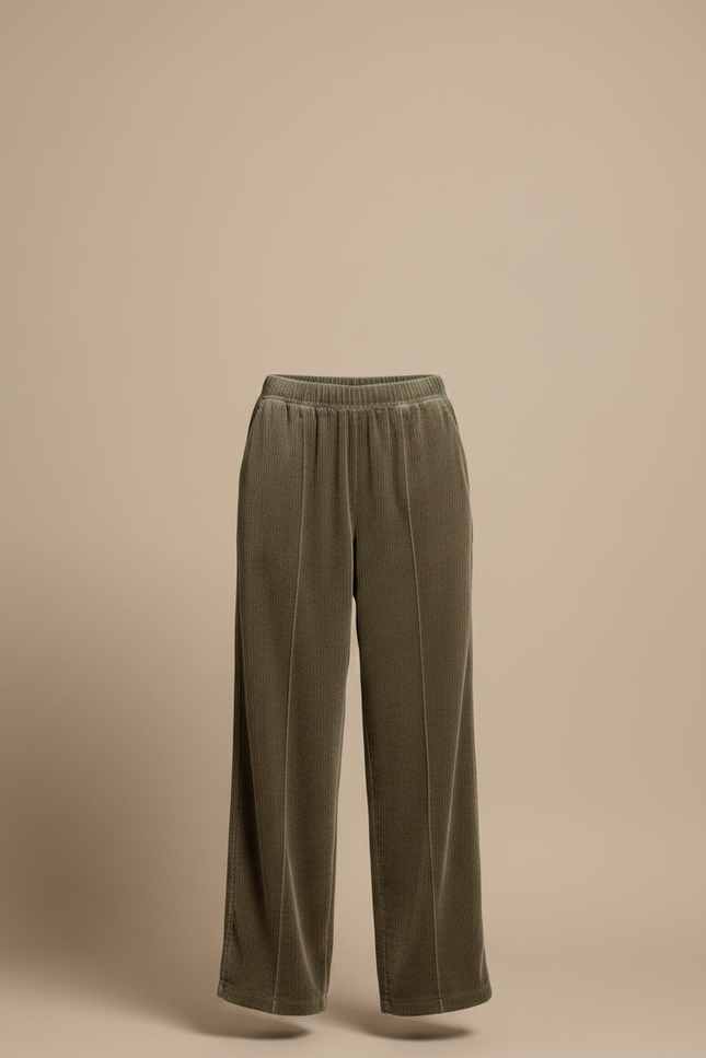 Pantalon Large En Velours Côtelé Femme - Kaki - vue 3