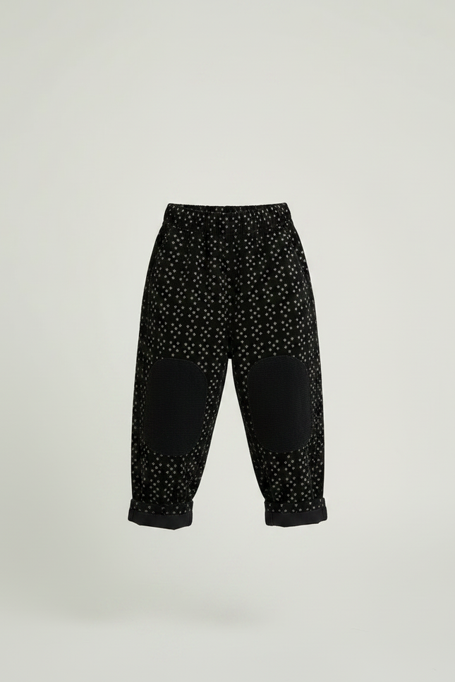 Pantalon Velours Noir Ample Imprimé Genouillères Enfant - vue 3