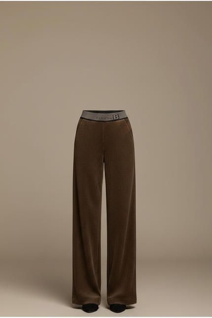 Pantalon Velours Marron Côtelé Large Taille Haute Femme - vue 3