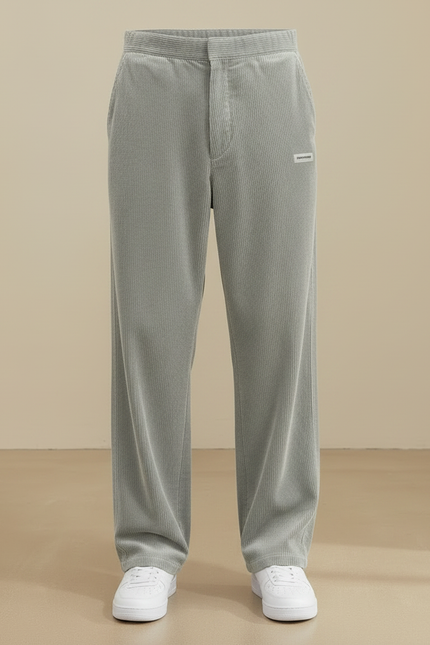 Pantalon Velours Gris Côtelé Ample Droit Homme - vue 3