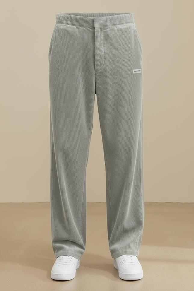 Pantalon Velours Gris Côtelé Ample Droit Homme - vue 3