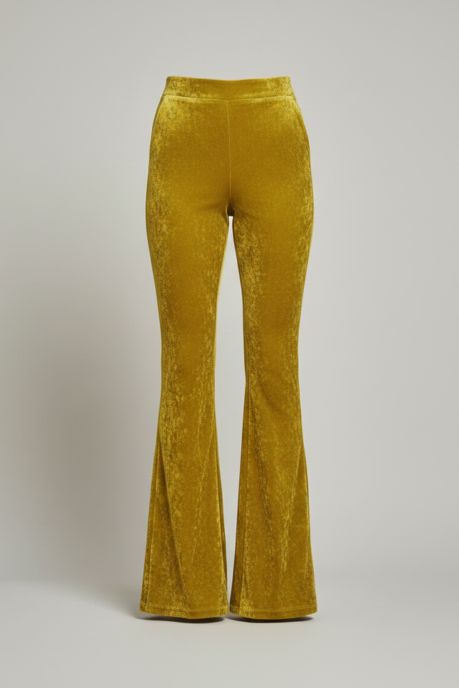 Pantalon Velours Évasé Taille Haute Or Femme - Doré - vue 3