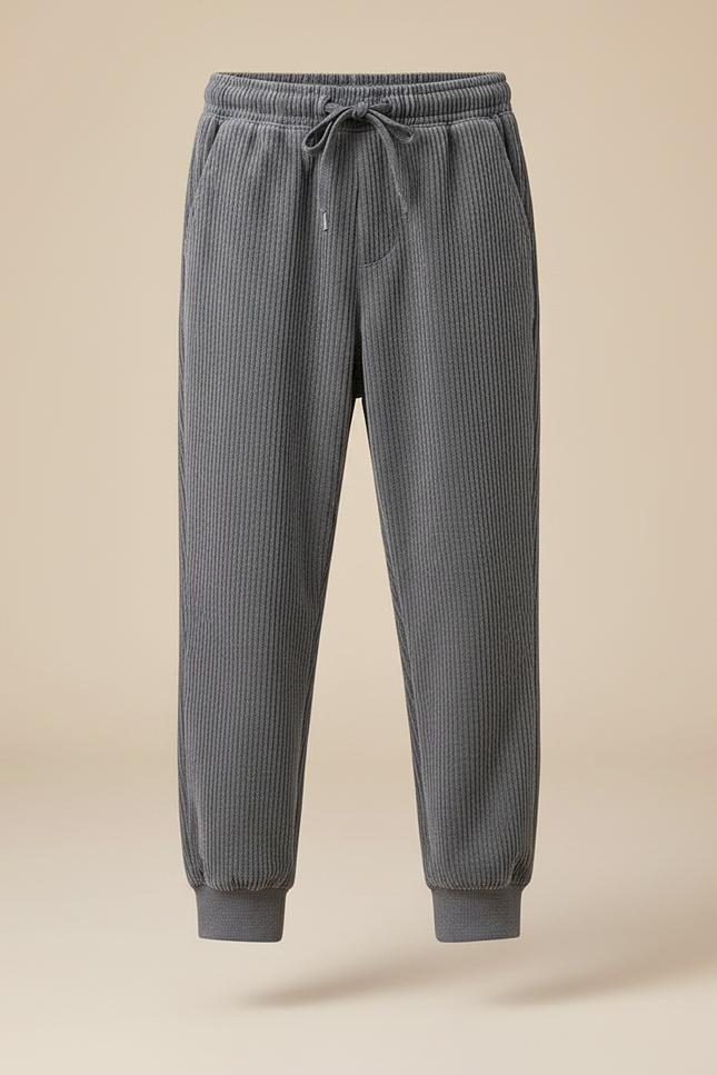 Pantalon Velours Côtelé Gris Enfant Ample Décontracté - Cordé - vue 3