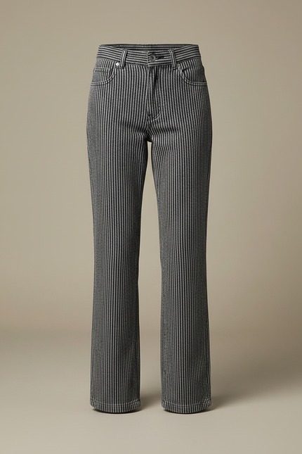 Pantalon Velours Rayé Noir Ample Décontracté Femme - Gris Cordé - vue 3